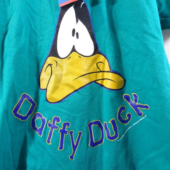 Y2K Looney Tunes DAFFY DUCK T-Shirt Youth Size M 1998 Green Short Sleeve - Picture 2 of 4